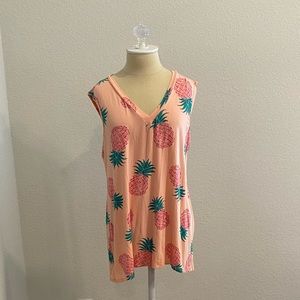 Viamor Peach and Pink Pineapple V-Neck Tank Top